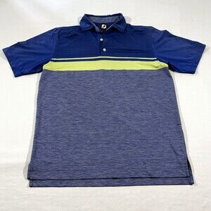Footjoy Polo Shirt Adult Blue Yellow Golfer Rugby Lightweight FJ Mens Sz M